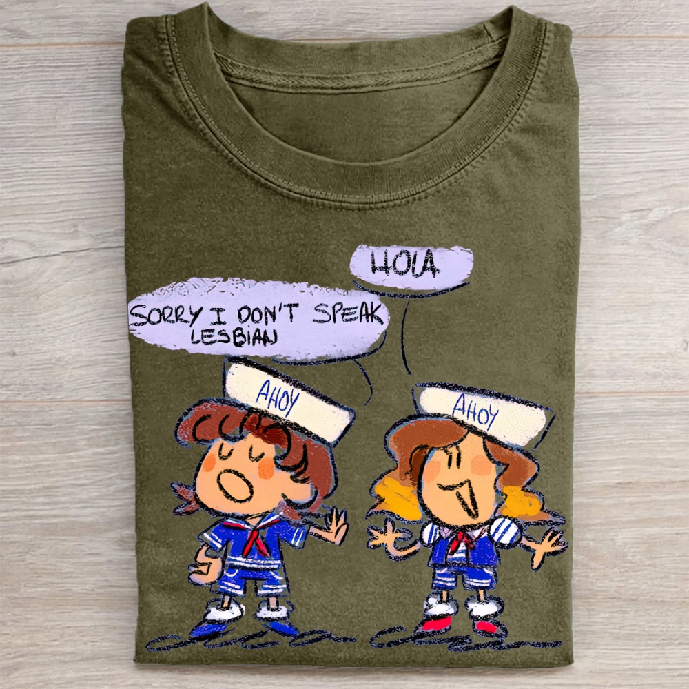 "Sorry I Don't Speak Lesbian" Stranger Things Scoops Troop Vintage Washed Tee