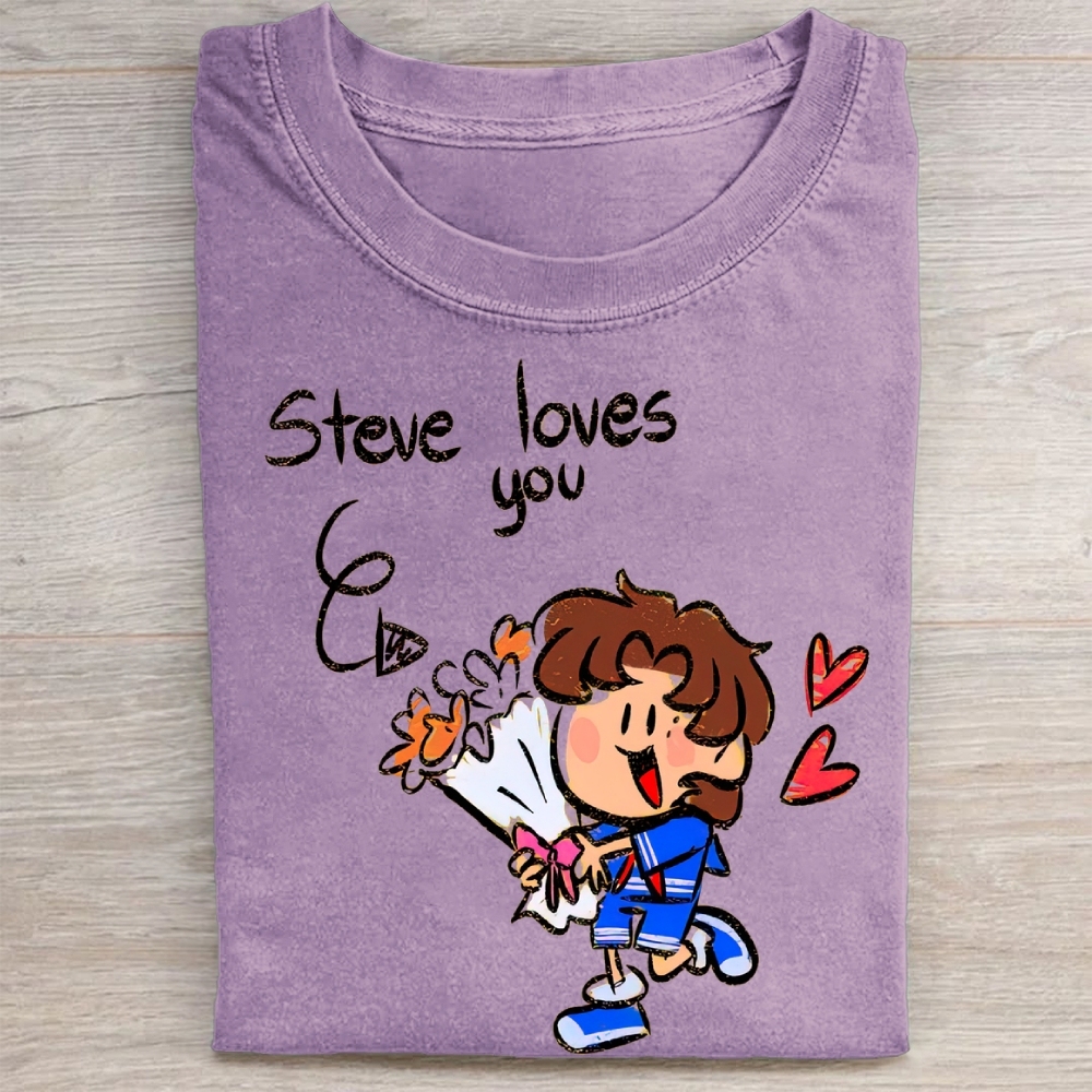 "Steve Loves You" Stranger Things Steve Vintage Washed Tee
