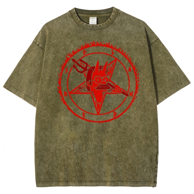 Devil Parody Graphic Washed T-Shirt 