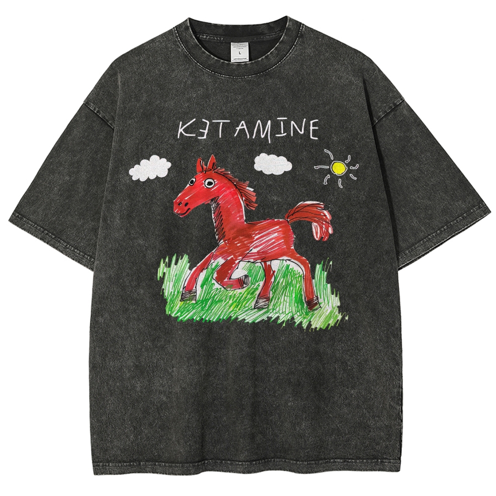 "Ketamine Horse" Trippy Kid Art Washed T-Shirt