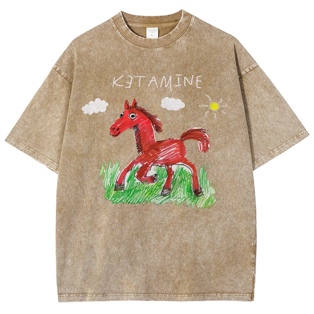 "Ketamine Horse" Trippy Kid Art Washed T-Shirt