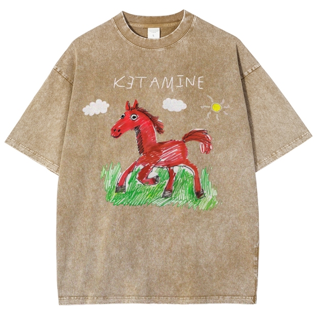 "Ketamine Horse" Trippy Kid Art Washed T-Shirt