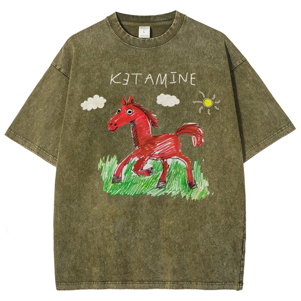 "Ketamine Horse" Trippy Kid Art Washed T-Shirt