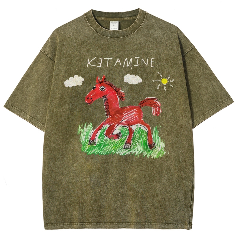"Ketamine Horse" Trippy Kid Art Washed T-Shirt
