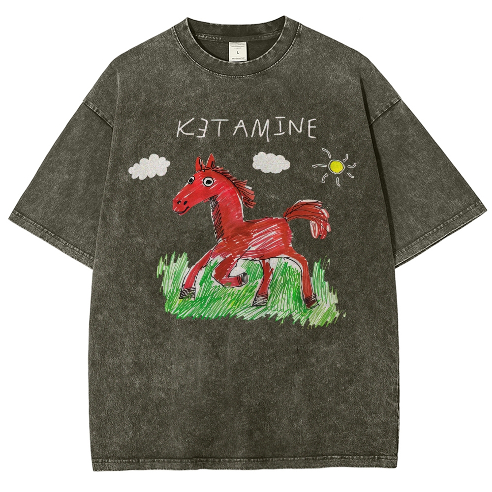 "Ketamine Horse" Trippy Kid Art Washed T-Shirt