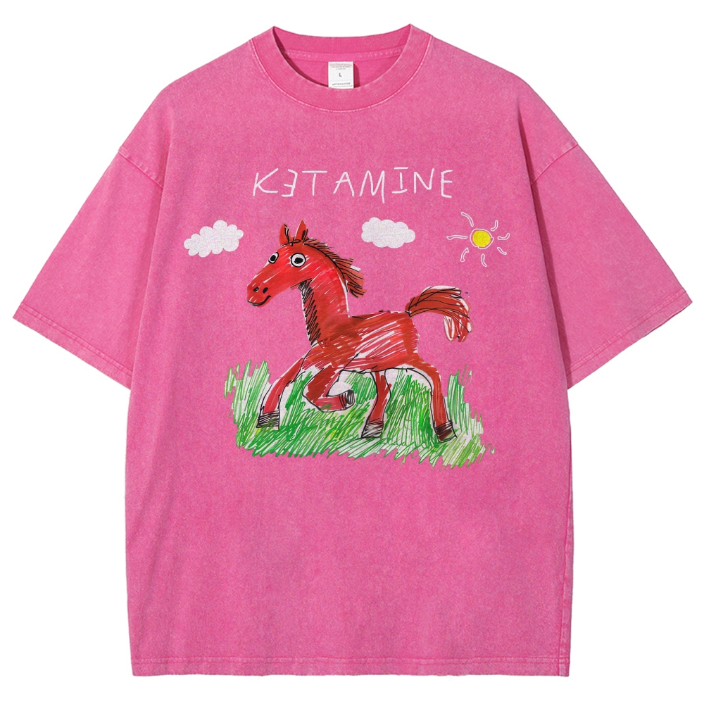 "Ketamine Horse" Trippy Kid Art Washed T-Shirt