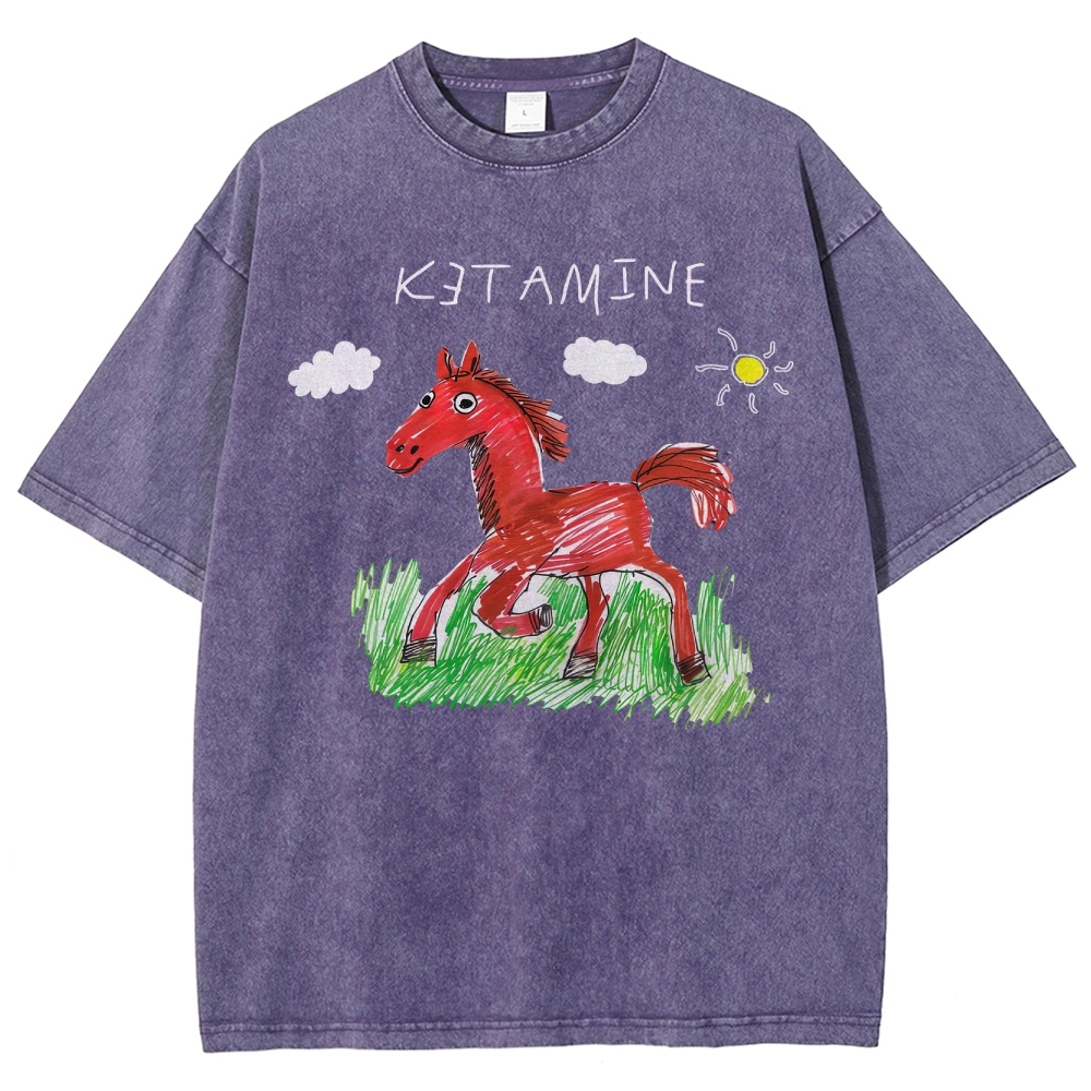 "Ketamine Horse" Trippy Kid Art Washed T-Shirt