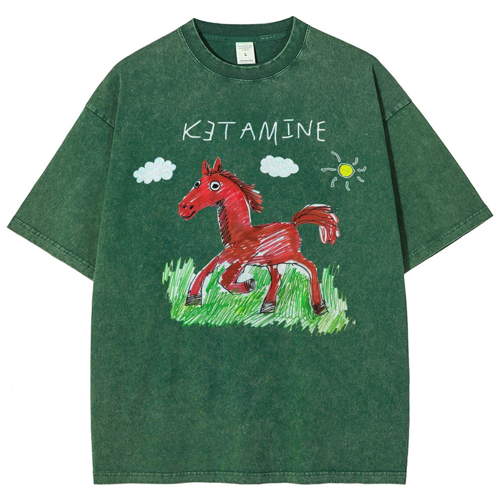 "Ketamine Horse" Trippy Kid Art Washed T-Shirt
