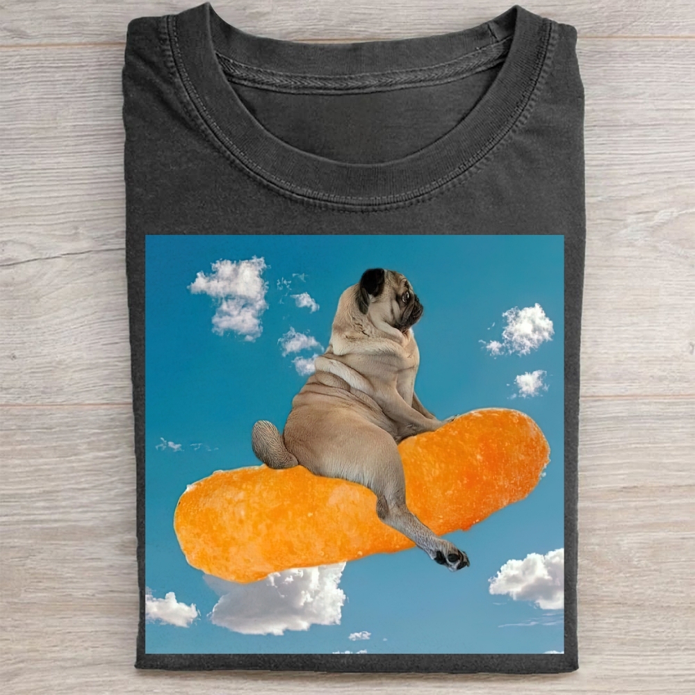 Funny Pug Floating Snack  Washed Tee 