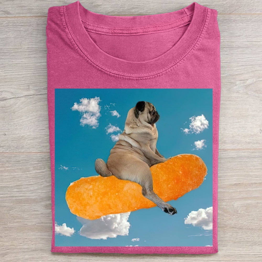 Funny Pug Floating Snack  Washed Tee 