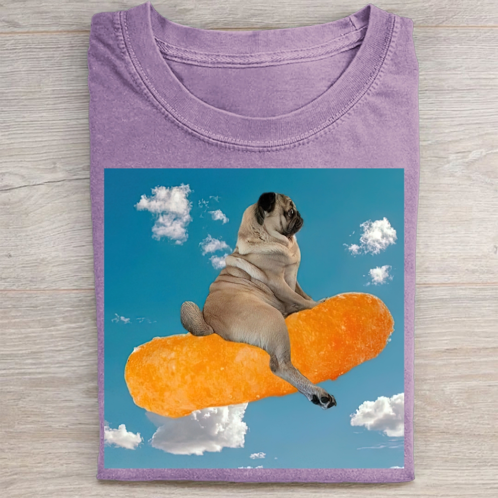 Funny Pug Floating Snack  Washed Tee 
