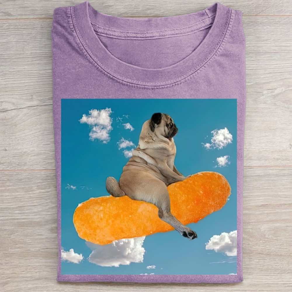 Funny Pug Floating Snack  Washed Tee 