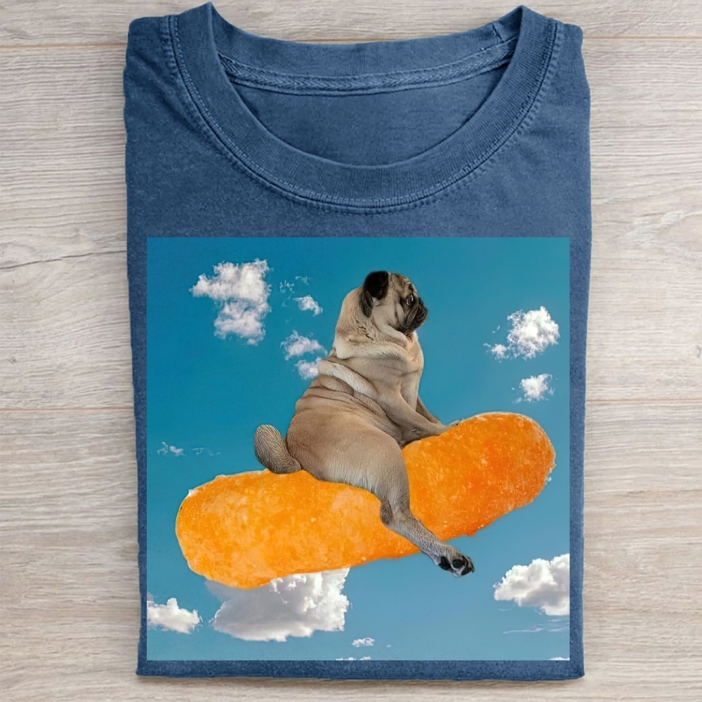 Funny Pug Floating Snack  Washed Tee 