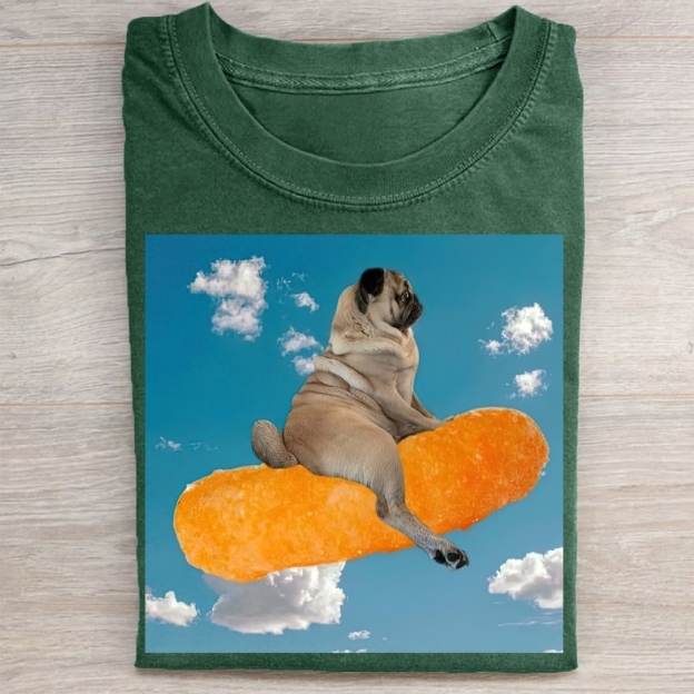 Funny Pug Floating Snack  Washed Tee 