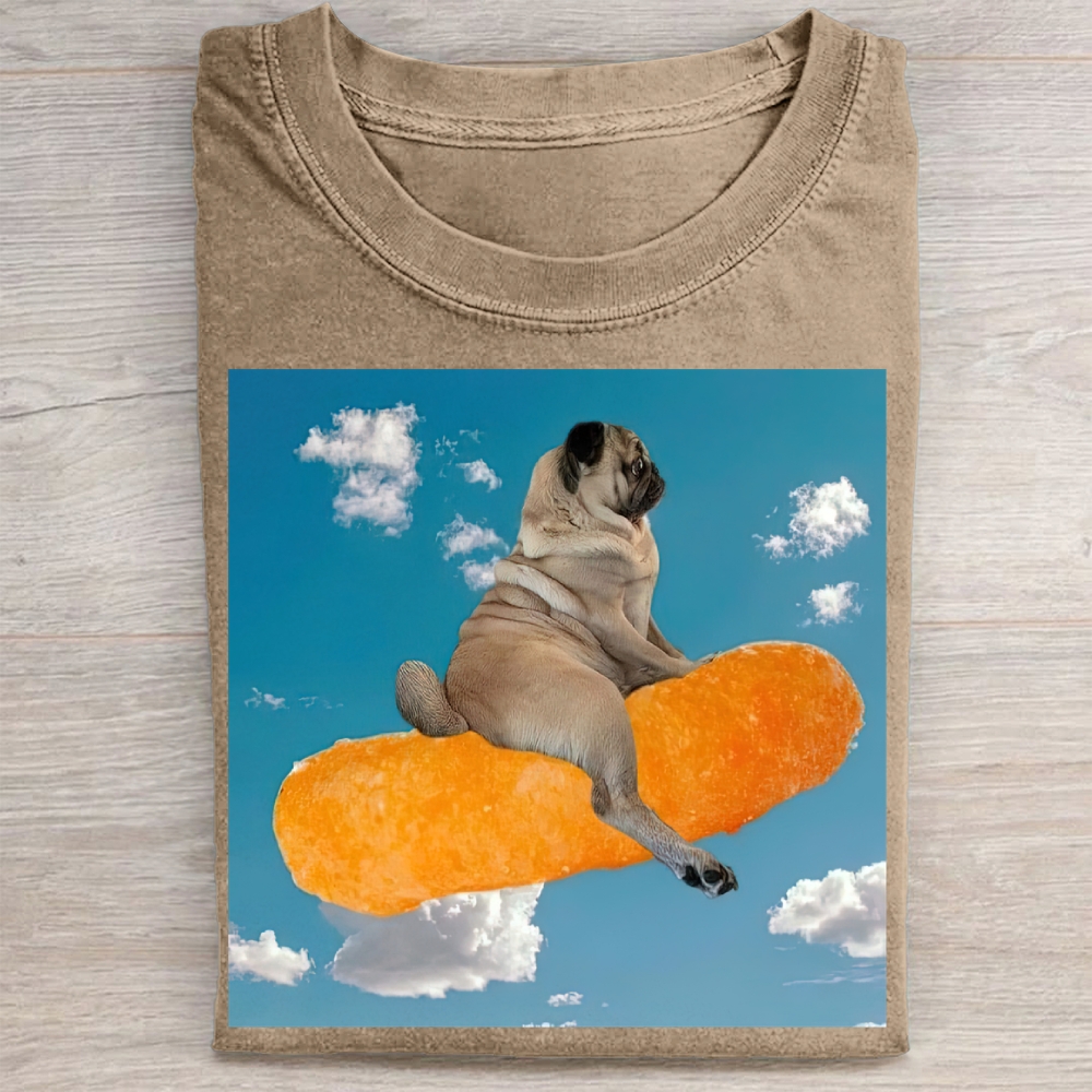 Funny Pug Floating Snack  Washed Tee 