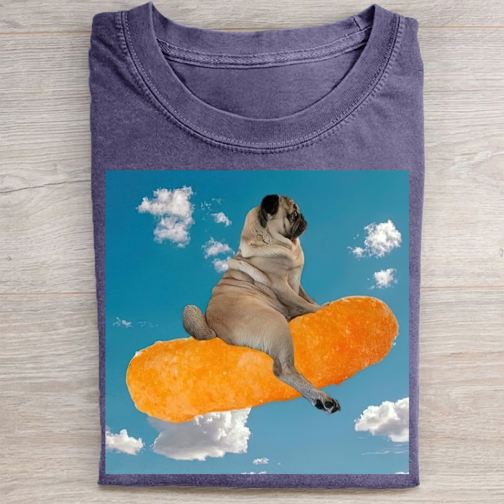 Funny Pug Floating Snack  Washed Tee 