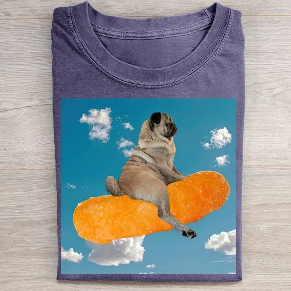 Funny Pug Floating Snack  Washed Tee 