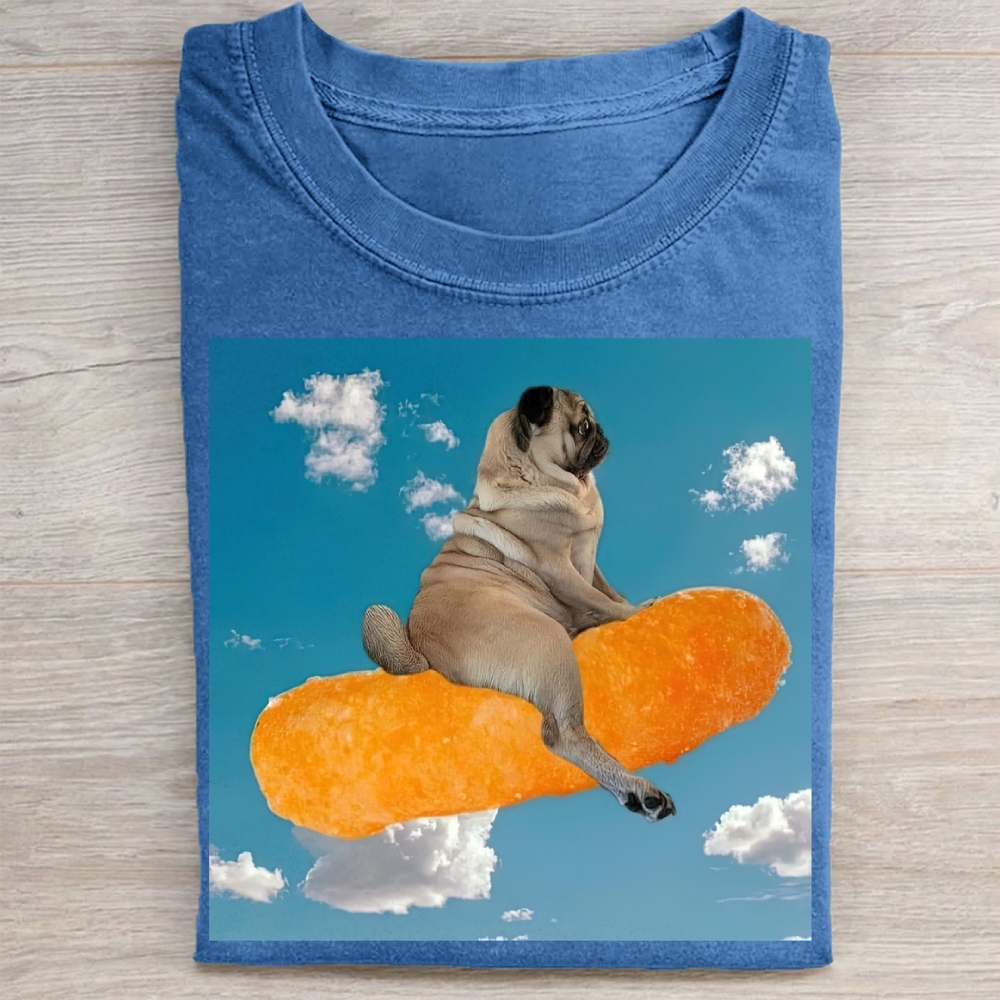 Funny Pug Floating Snack  Washed Tee 