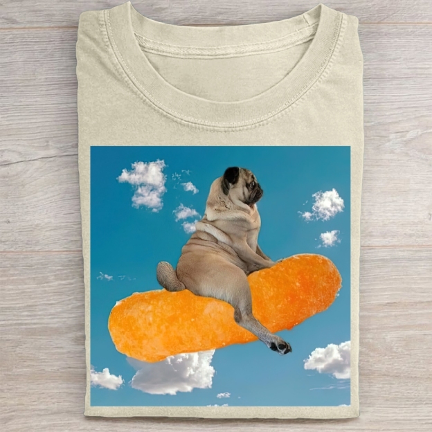 Funny Pug Floating Snack  Washed Tee 