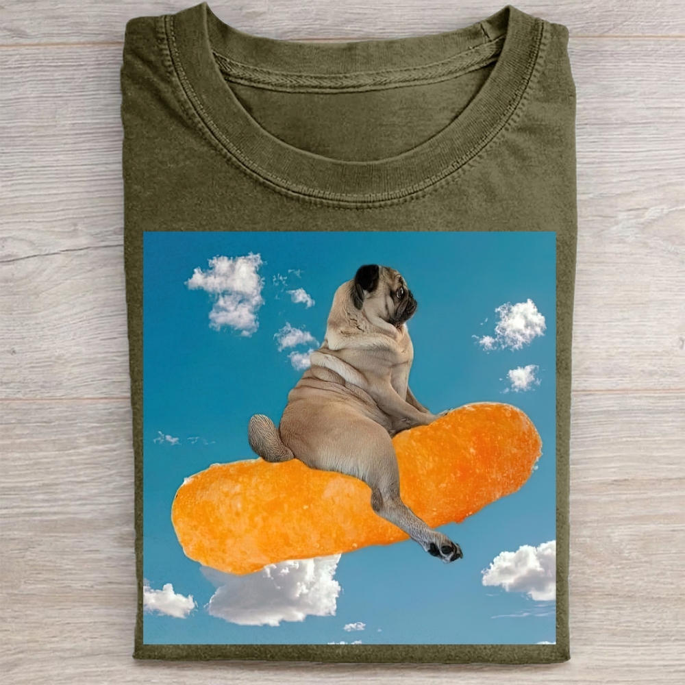 Funny Pug Floating Snack  Washed Tee 
