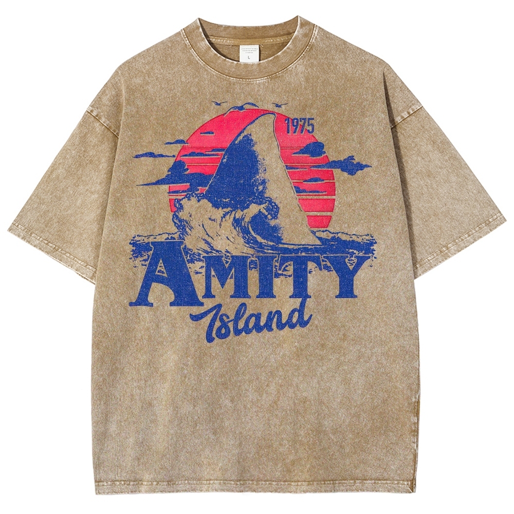 "Amity Island 1975" Sunset Shark Washed T-Shirt