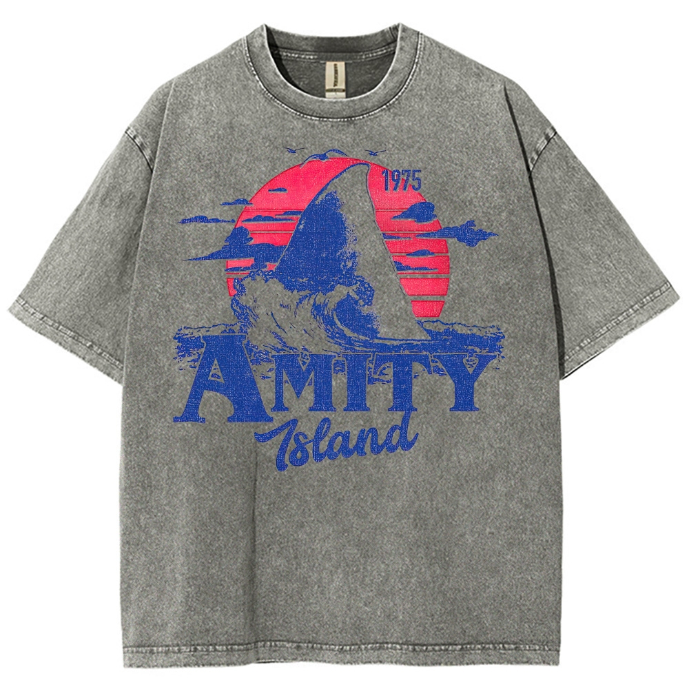 "Amity Island 1975" Sunset Shark Washed T-Shirt