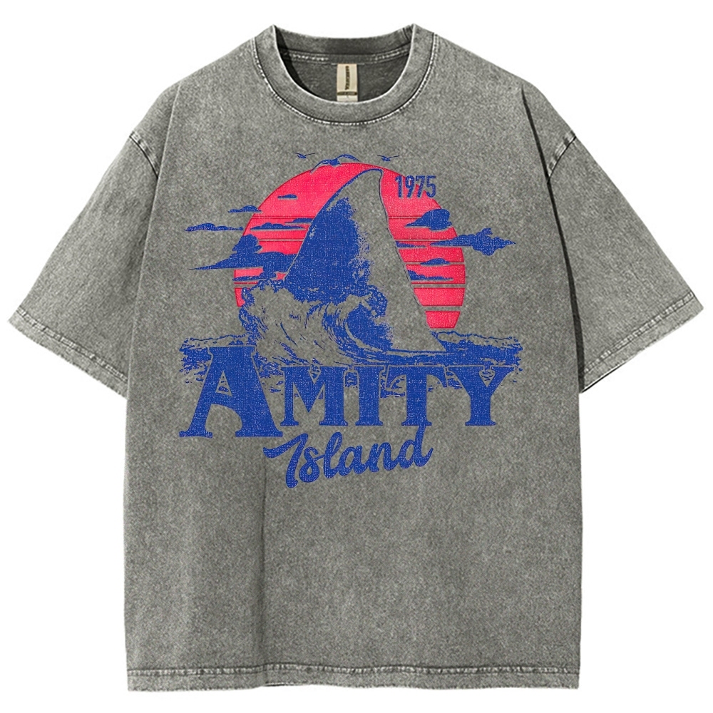 "Amity Island 1975" Sunset Shark Washed T-Shirt