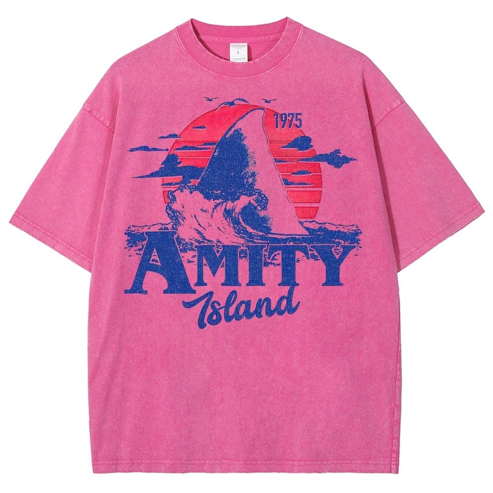 "Amity Island 1975" Sunset Shark Washed T-Shirt