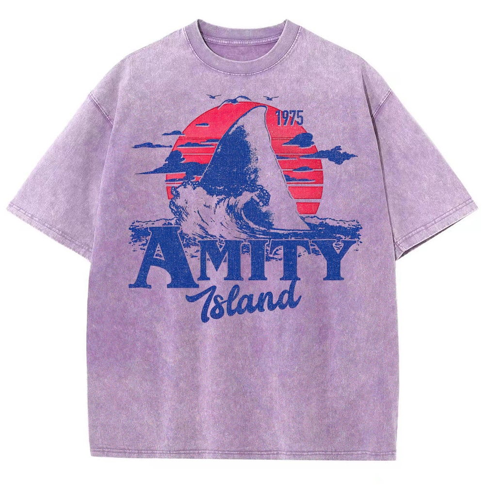 "Amity Island 1975" Sunset Shark Washed T-Shirt