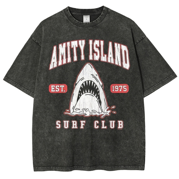 "Amity Island Surf Club" Retro Shark Washed T-Shirt