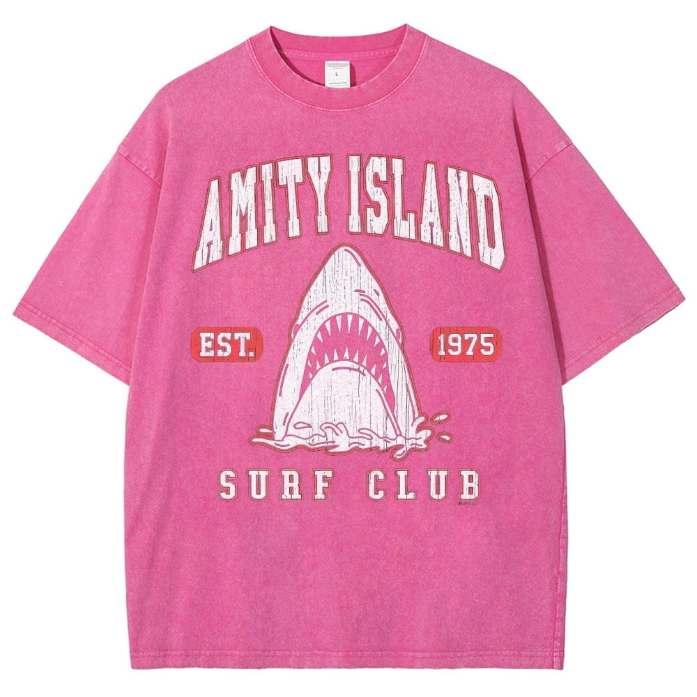 "Amity Island Surf Club" Retro Shark Washed T-Shirt
