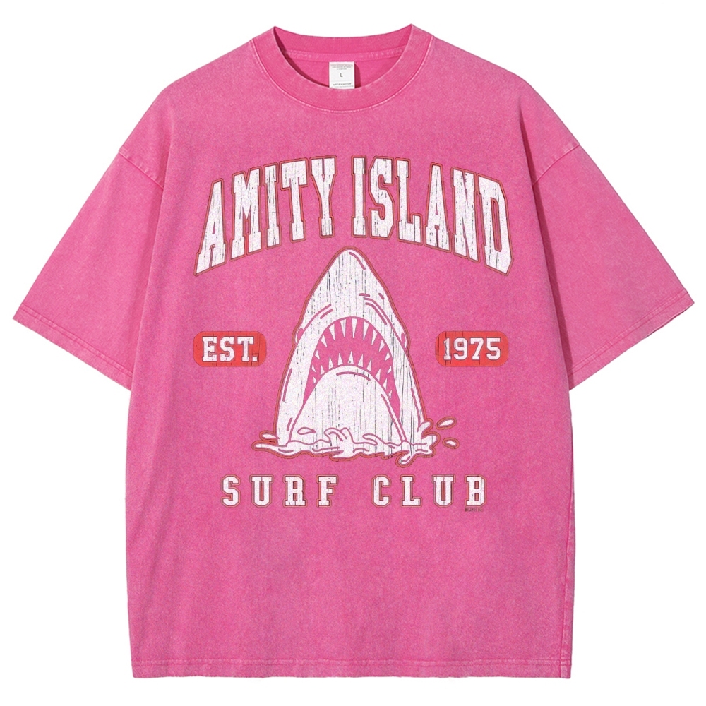 "Amity Island Surf Club" Retro Shark Washed T-Shirt