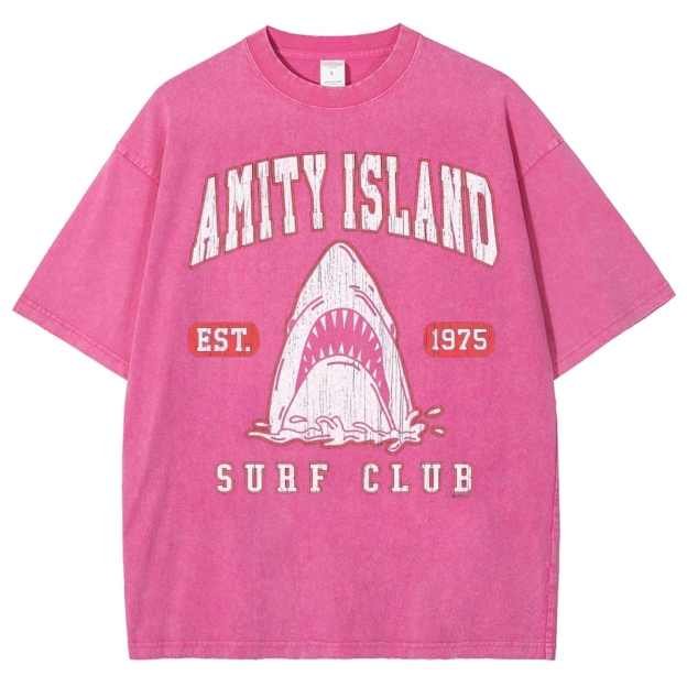 "Amity Island Surf Club" Retro Shark Washed T-Shirt