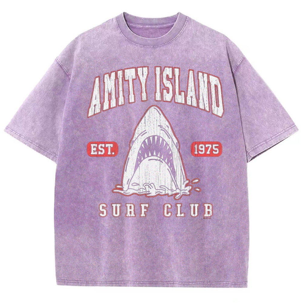 "Amity Island Surf Club" Retro Shark Washed T-Shirt