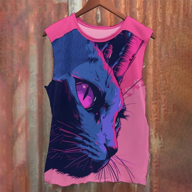 Modern Art Cat Printed Tank Top 