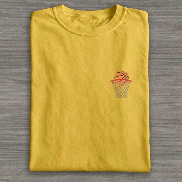 Basketball Ball in Basket Embroidery Cotton T-shirt