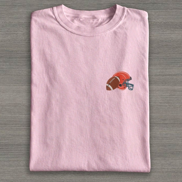Football Helmet with Ball Embroidery Cotton T-shirt 
