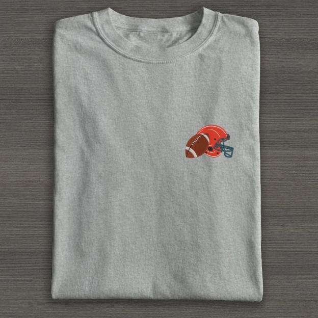 Football Helmet with Ball Embroidery Cotton T-shirt 