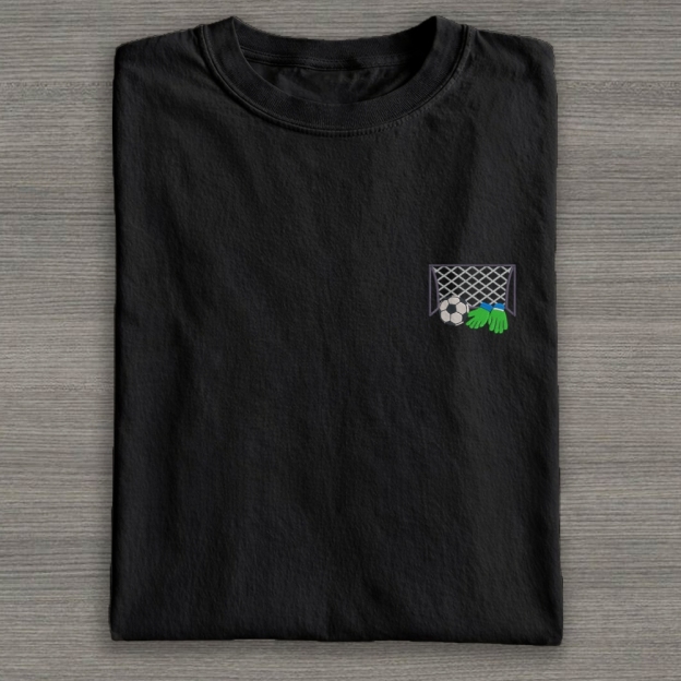 Football Ball Goal and Gloves Embroidery Cotton T-shirt 