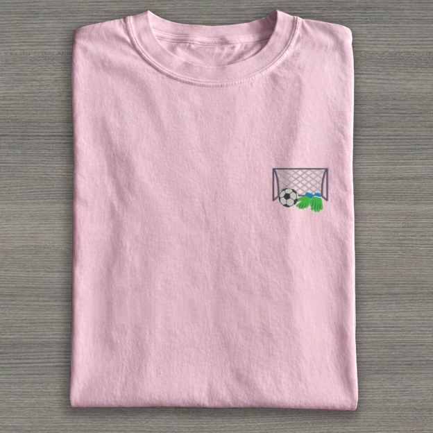 Football Ball Goal and Gloves Embroidery Cotton T-shirt 