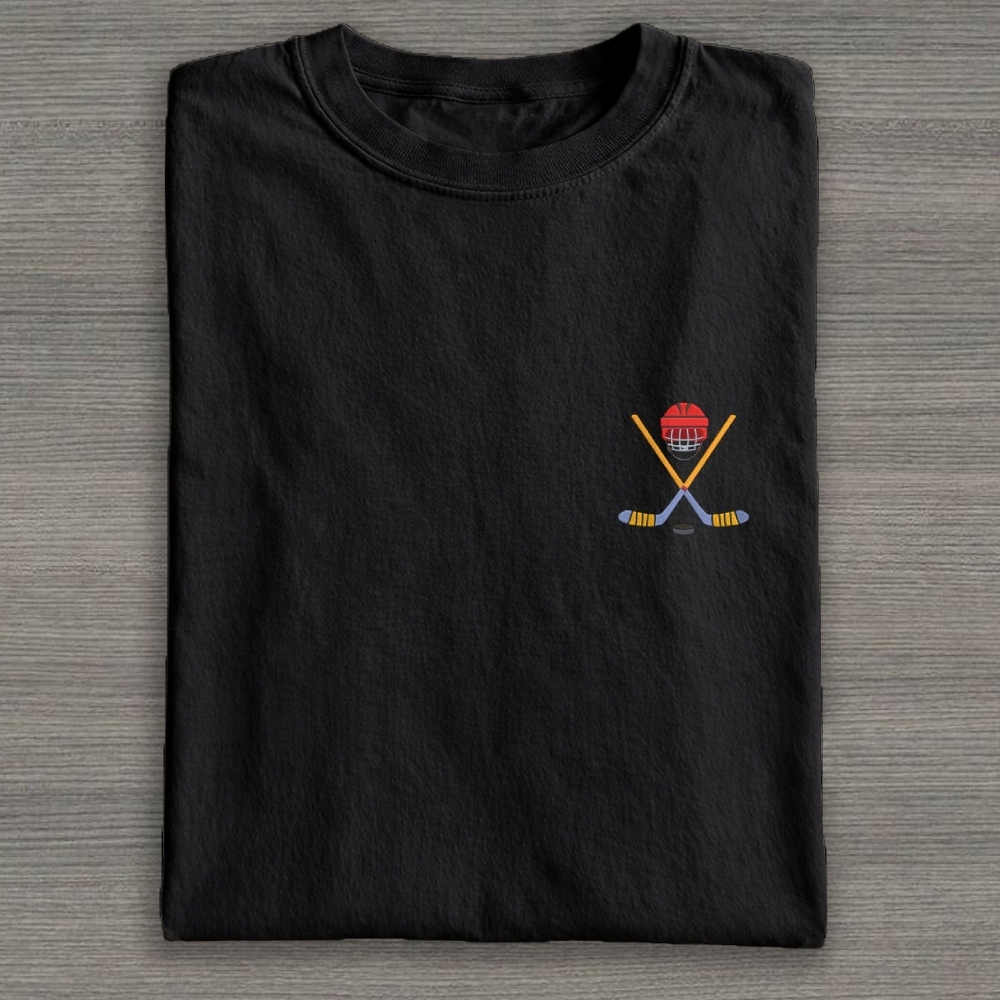 Play Hockey Equipment Embroidery Cotton T-shirt 