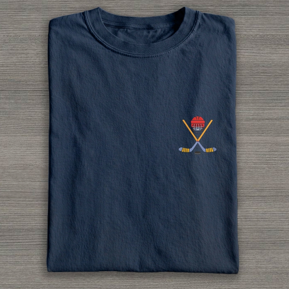 Play Hockey Equipment Embroidery Cotton T-shirt 