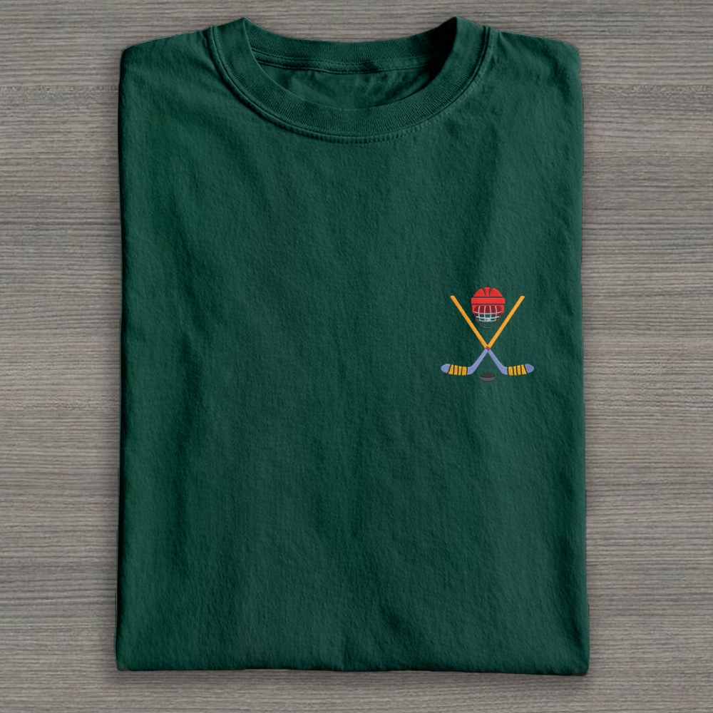 Play Hockey Equipment Embroidery Cotton T-shirt 