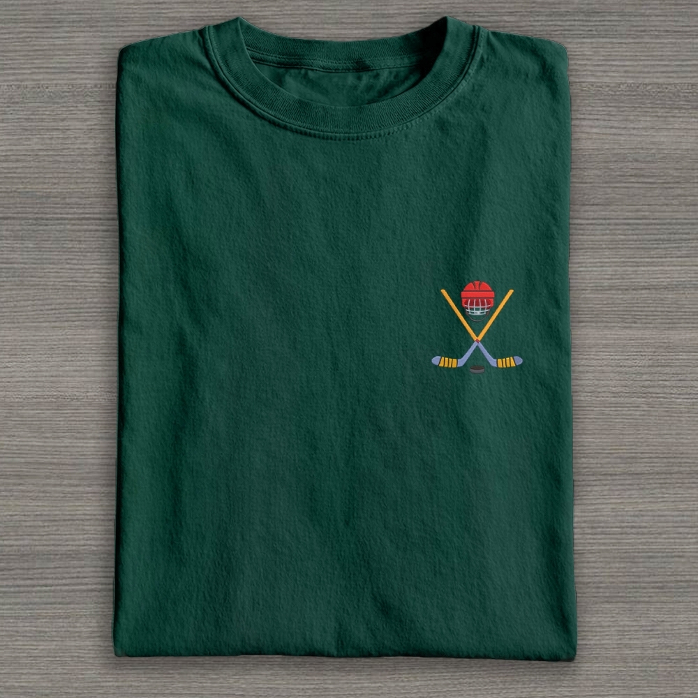 Play Hockey Equipment Embroidery Cotton T-shirt 