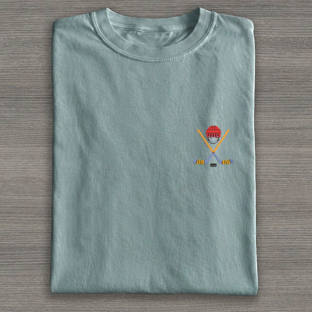 Play Hockey Equipment Embroidery Cotton T-shirt 
