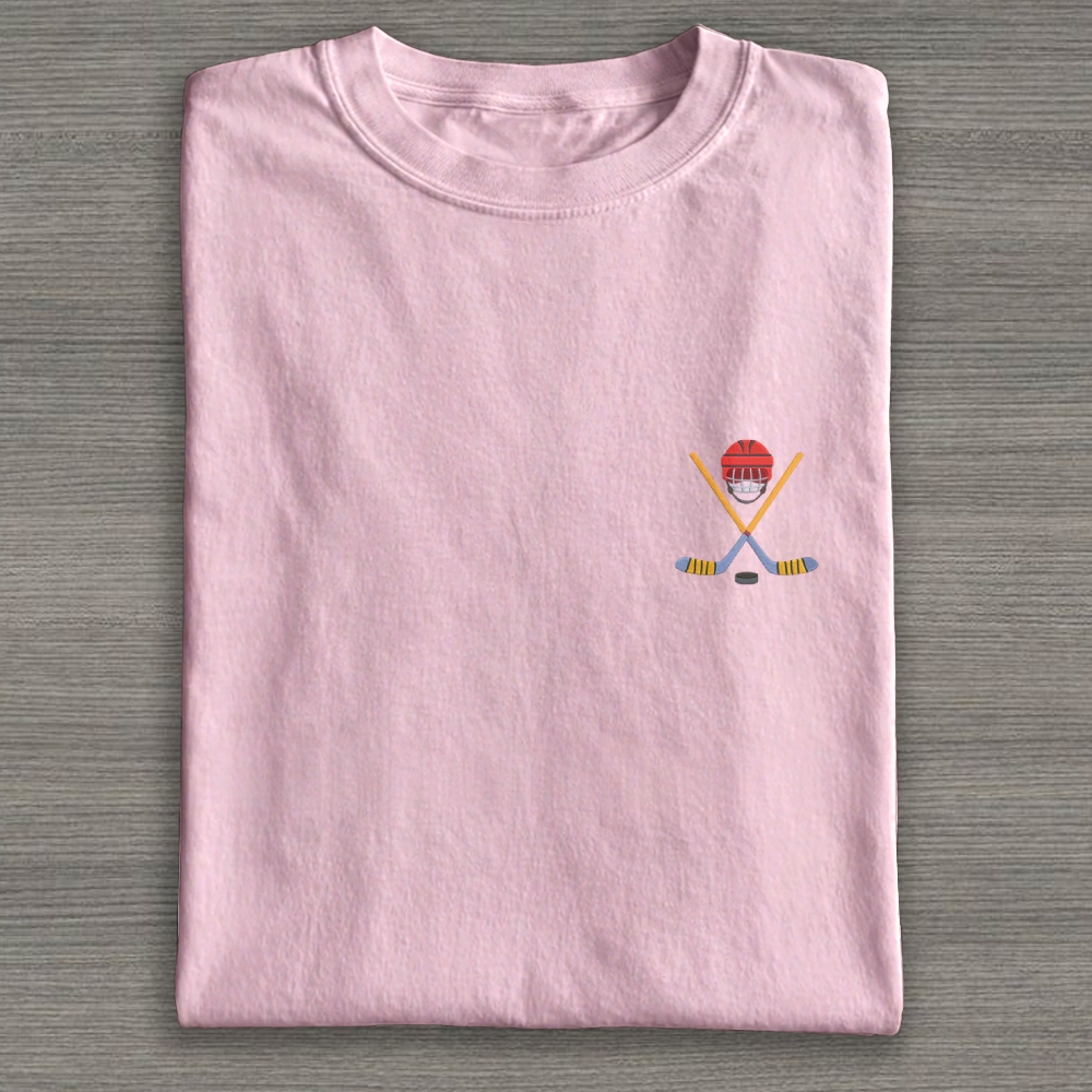 Play Hockey Equipment Embroidery Cotton T-shirt 
