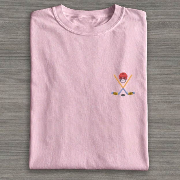 Play Hockey Equipment Embroidery Cotton T-shirt 