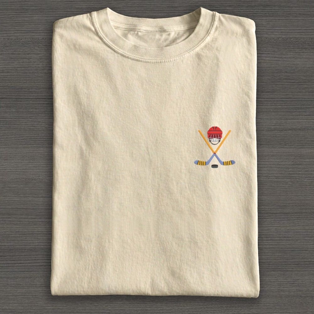 Play Hockey Equipment Embroidery Cotton T-shirt 