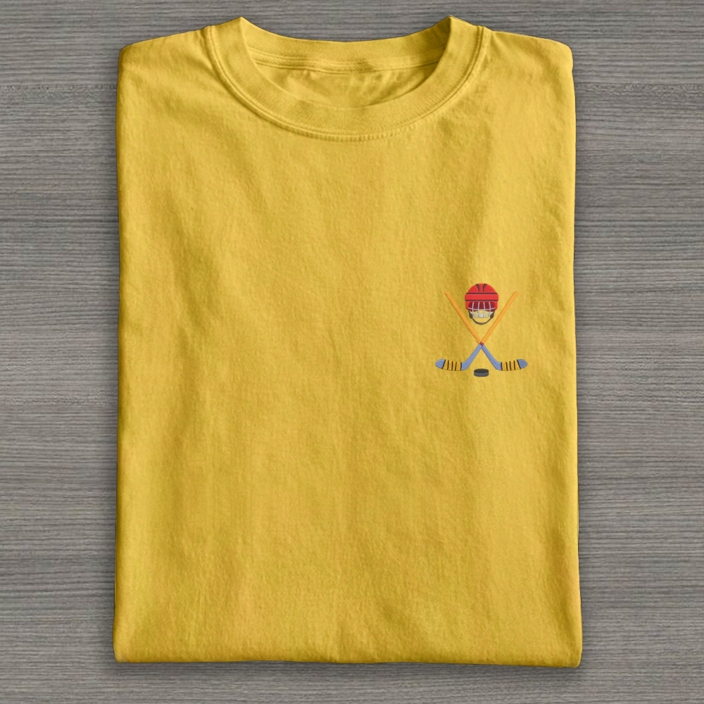 Play Hockey Equipment Embroidery Cotton T-shirt 