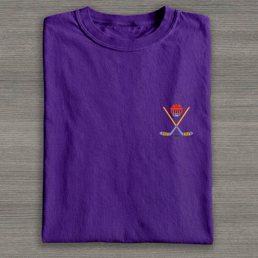 Play Hockey Equipment Embroidery Cotton T-shirt 